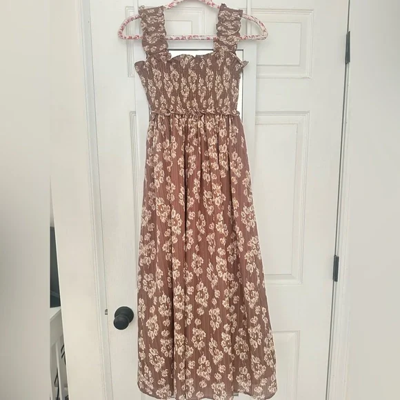 Brown Floral Midi Dress - Picture 4 of 5